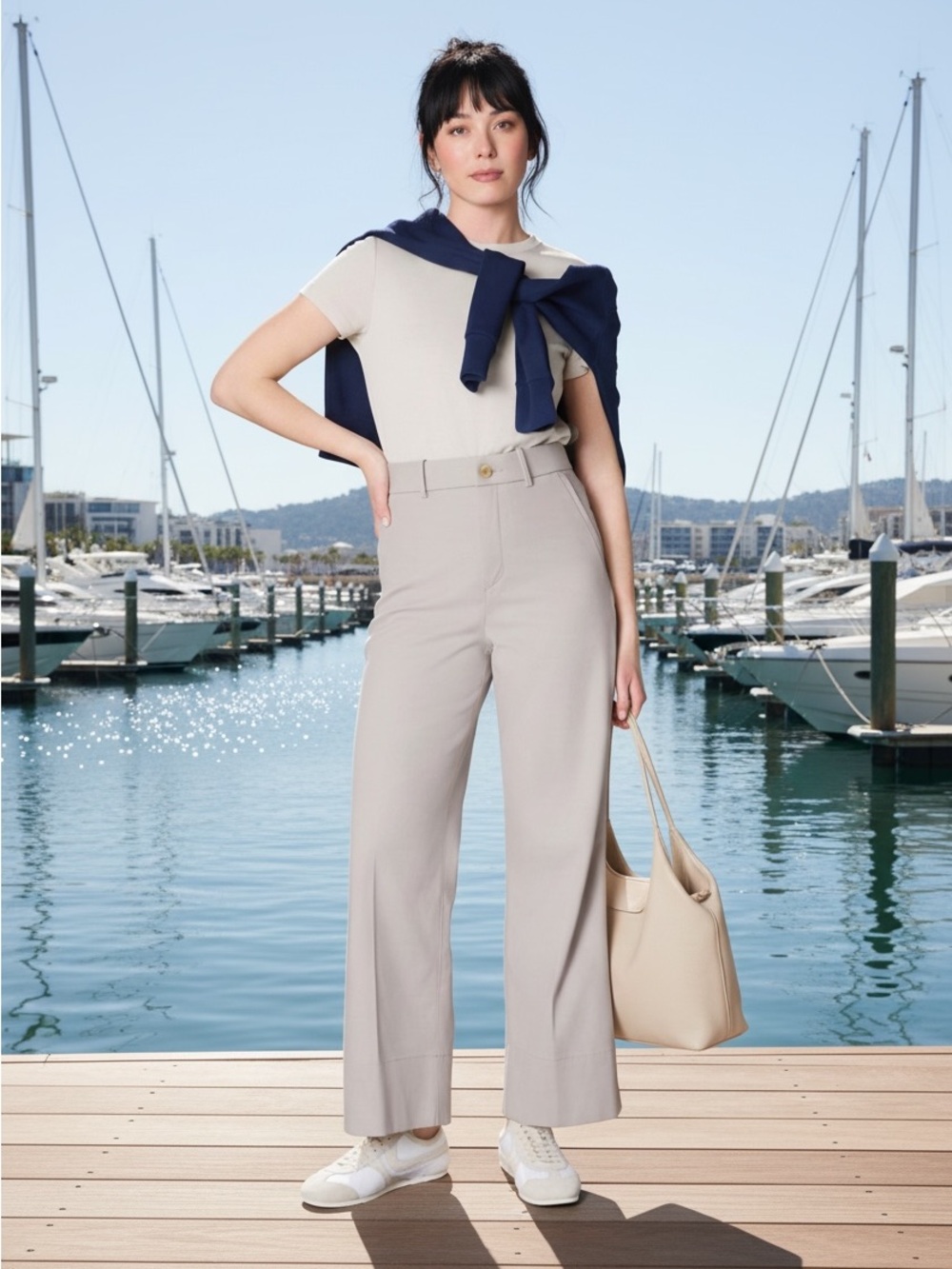 SPANX Supersmooth Stretch Twill Cropped Wide Leg Pant Colour Bone Petite 1X